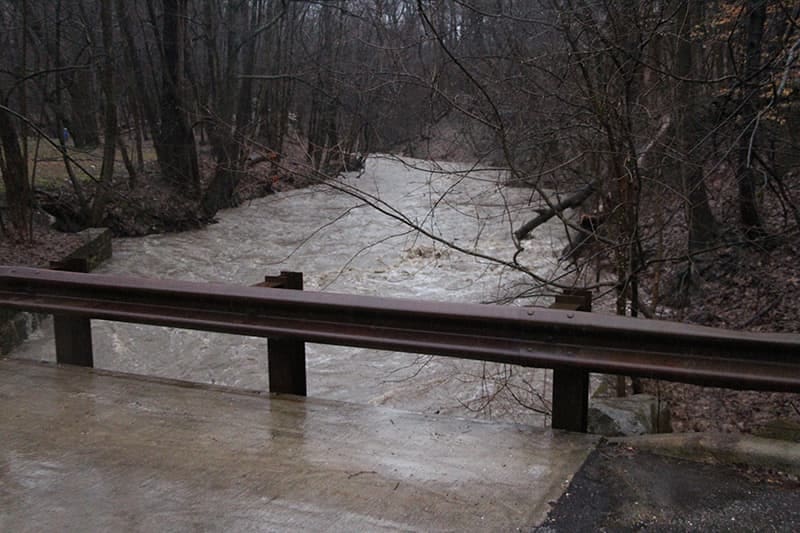 Euclid Creek High Water by Bridge